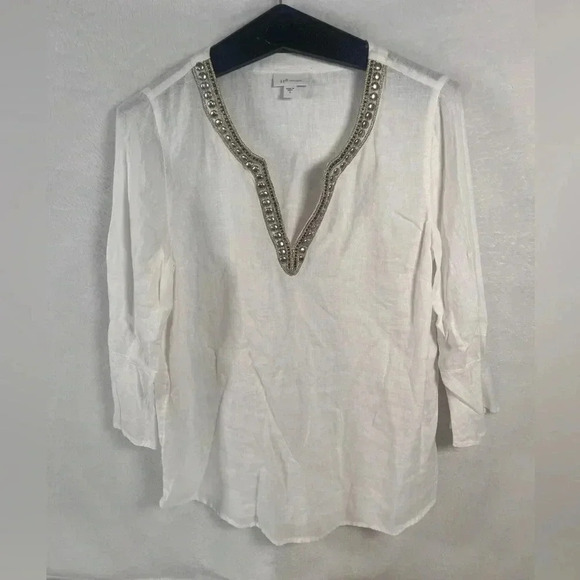 J. Jill Love Linen  100% Linen Top White - Picture 1 of 8